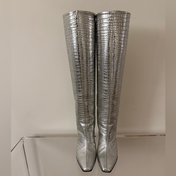Paris Texas Shoes - Paris Texas Silver Croc-Embossed Knee Boots